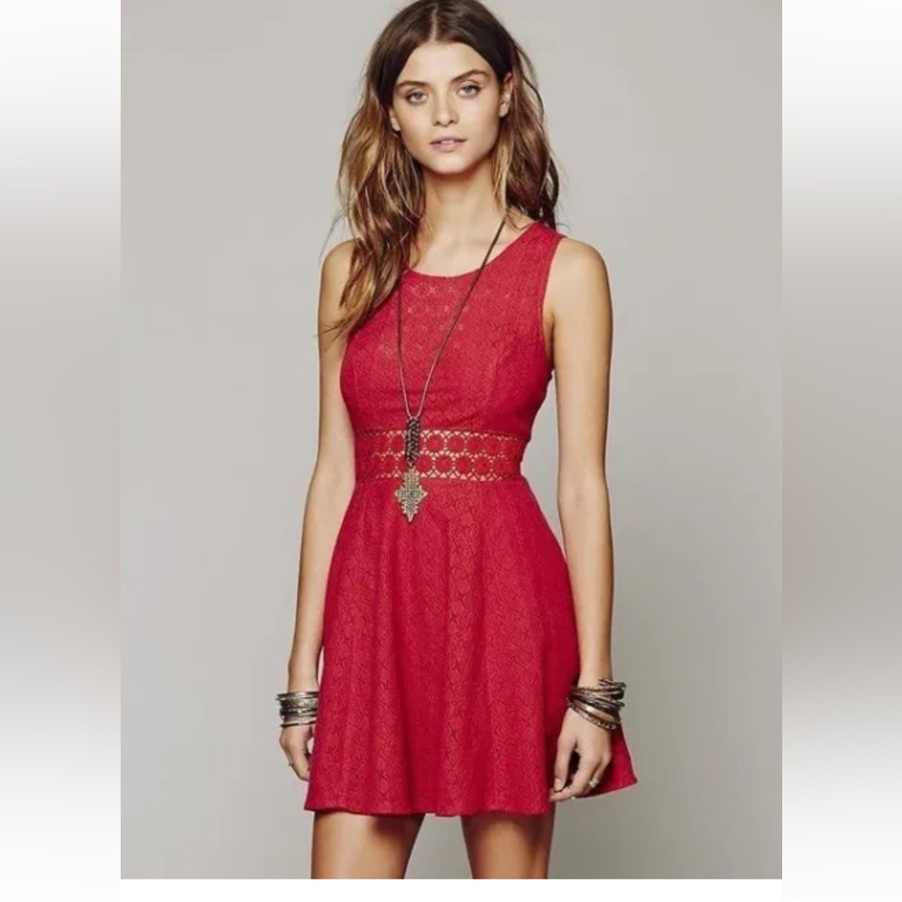 Free People Crochet Lace Skater Dress Size 12